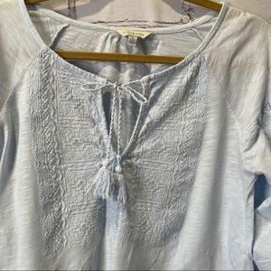 Lucky Brand Long Sleeve Blue Peasant Top
